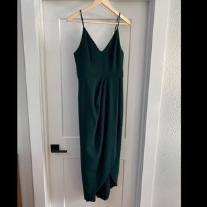 BHLDN Caron V-Neck Crepe Dress in Dark Emerald